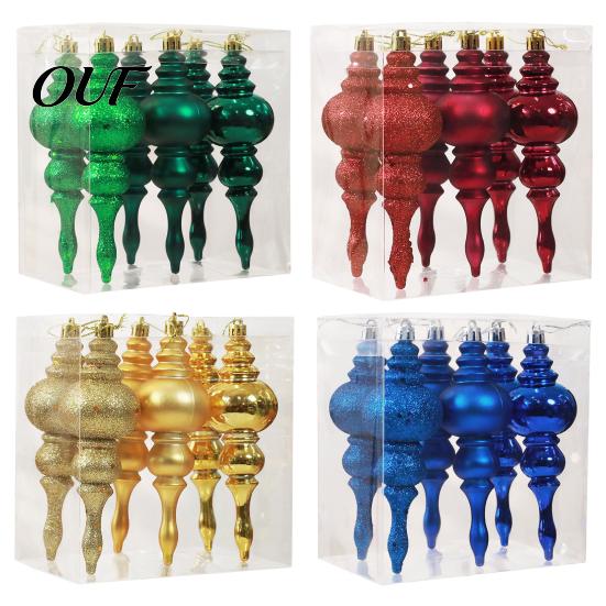 Holiday Party Decoration Accessories 6 Pcs Finial Drop Christmas Ornament, Glitter Shatterproof Plastic Decorative Hanging Ornaments for Home