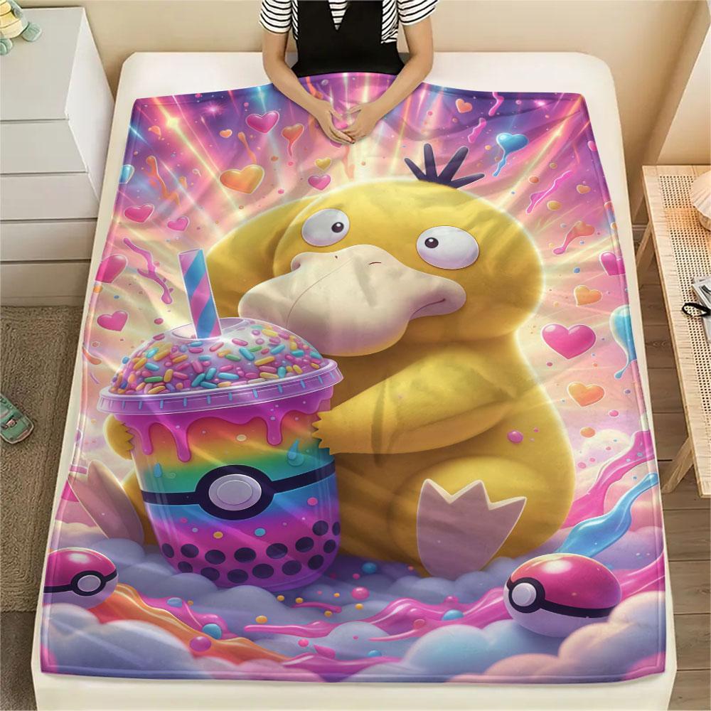 1Pc Pokemon drinks Print Flannel Blanket, High quality Comfortable for All Seasons, Home Decor, Warmth and Comfort, Perfect for Christmas Gifts