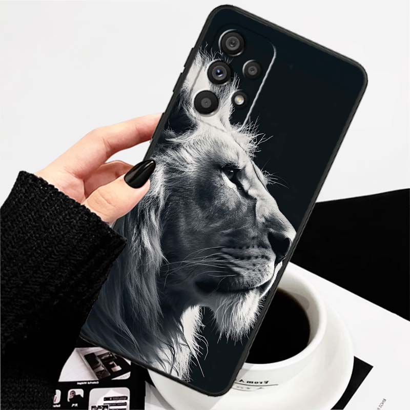 Löwe Bär Katze Cool Für Samsung A73 A72 A71 A55 A54 A53 A52 A51 A13 A22 A16 A15 A12 A14 A26 A07 5G Schwarze Handyhülle
