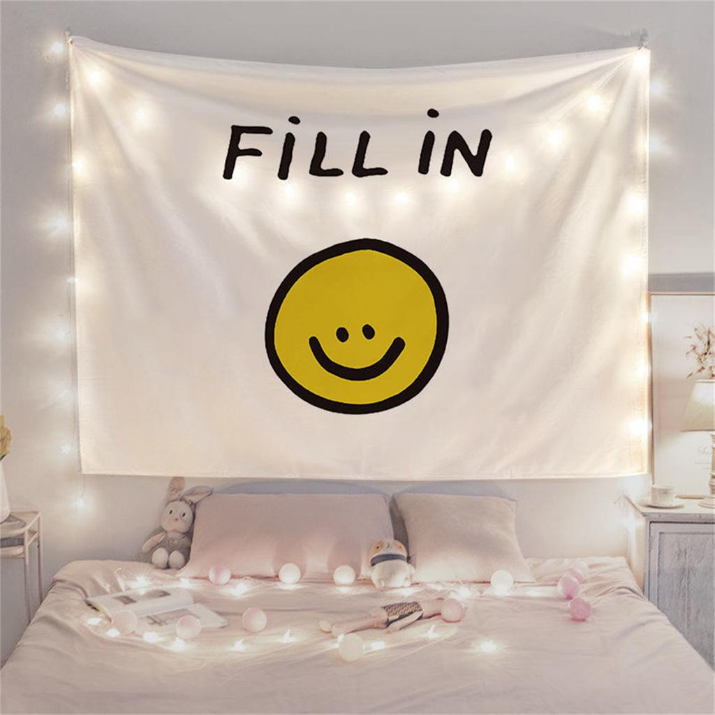 Cute Smiling Face Tapestry Yellow Be Happy Everyday Wall Hanging Cartoon Positive Quote Decor for Teen Girl Bedroom Dorm Nurse