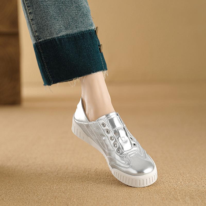 2024 Nové Dámské Kožené Tenisky Bílé Stříbrné Ploché Ležérní Boty Pohodlné Boty na Chůzi Vysoká Kvalita Dámská Sportovní Obuv