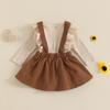 Ensembles de vêtements pour bébés filles Tenues pour tout-petits et nourrissons Combinaison unie à volants avec jupe salopette en velours côtelé Vêtements Automne Hiver
