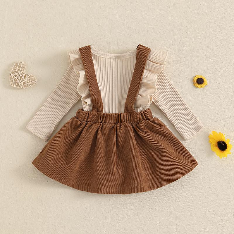 Ensembles de vêtements pour bébés filles Tenues pour tout-petits et nourrissons Combinaison unie à volants avec jupe salopette en velours côtelé Vêtements Automne Hiver