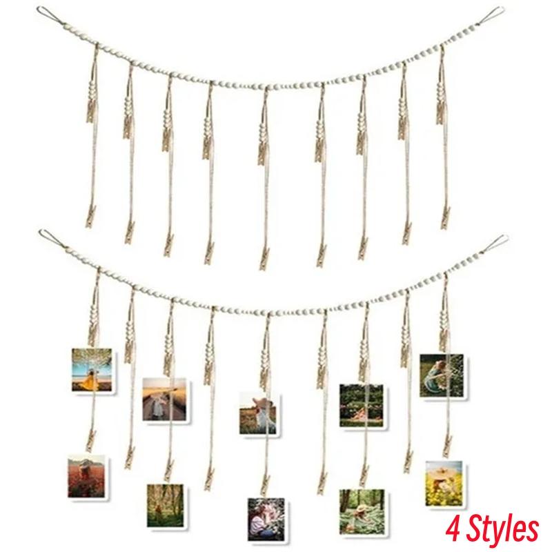 Buy 4styles Wall Hanging Photo Display Rope with Wooden Beads and Clips ...