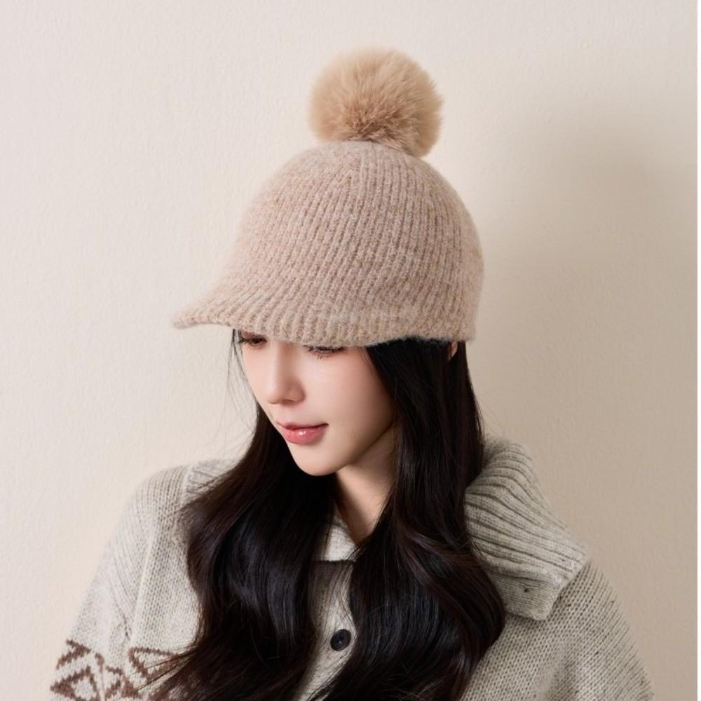 Windproof Knitted Baseball Cap Thermal Pompom Plush Beanie Ear Protection Hat Outdoor Activities