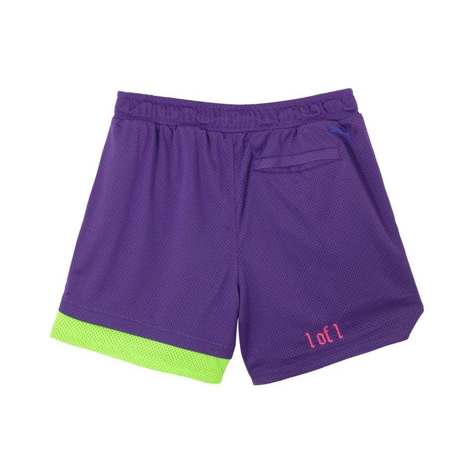 Puma X Toxic Ralph Color Block Lace-Up Mid-Rise Casual Shorts Men Shorts Violet Fluorescent-Green 623288-02