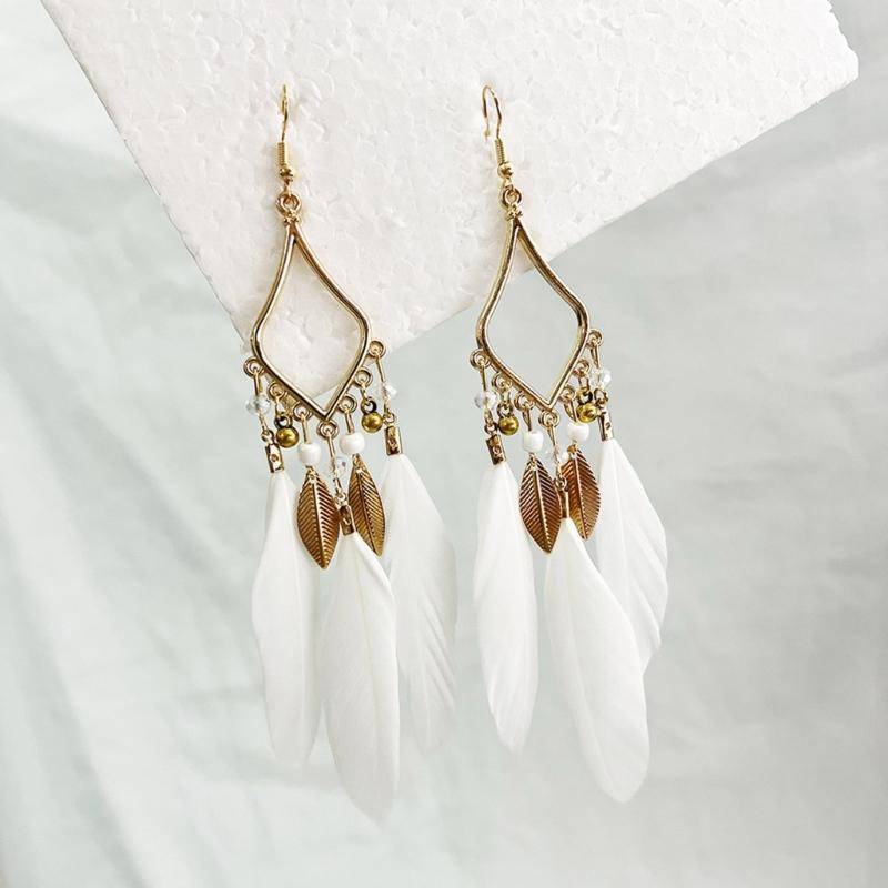 Handmade Bohemian Feather Earrings User Friendly Materials Lightweight Drop Ear Hooks Jewelry Gift