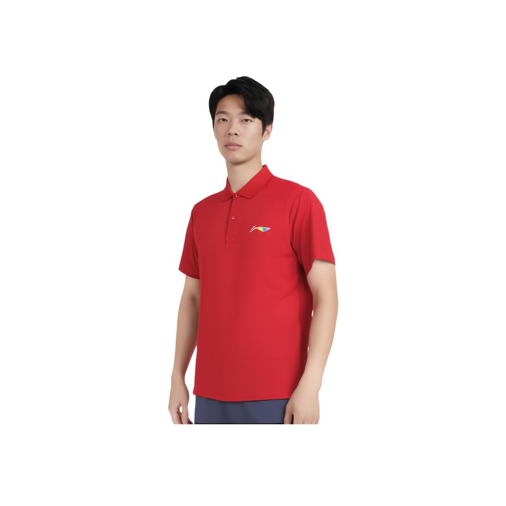 Li Ning Plain Logo Printed Short Sleeve Polo Shirt Men Polo Shirts Cinnabar-Red APLN399-3
