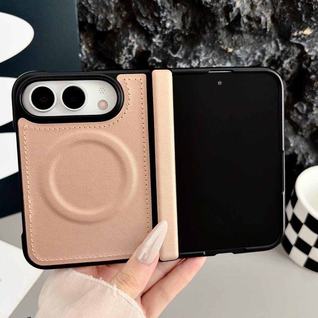 For iPhone Duo Fold Case Luxury PU Leather Skin-friendly Magnetic Protective Back Cover MagSafe Wireless Charging Phone Shell