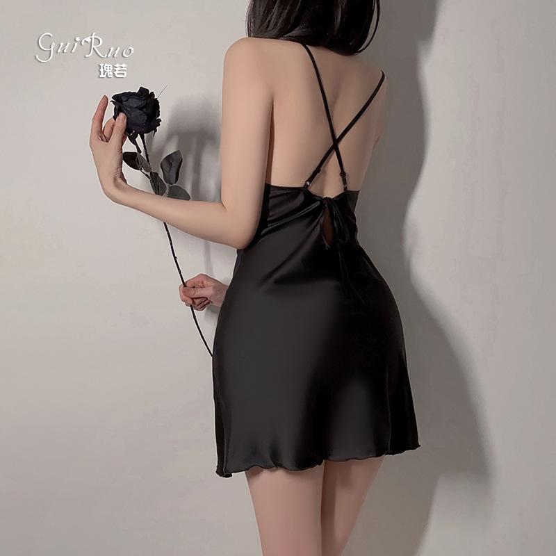 Women's Silky Padded Backless Cami Sleep Dress with Robe Lounge Set