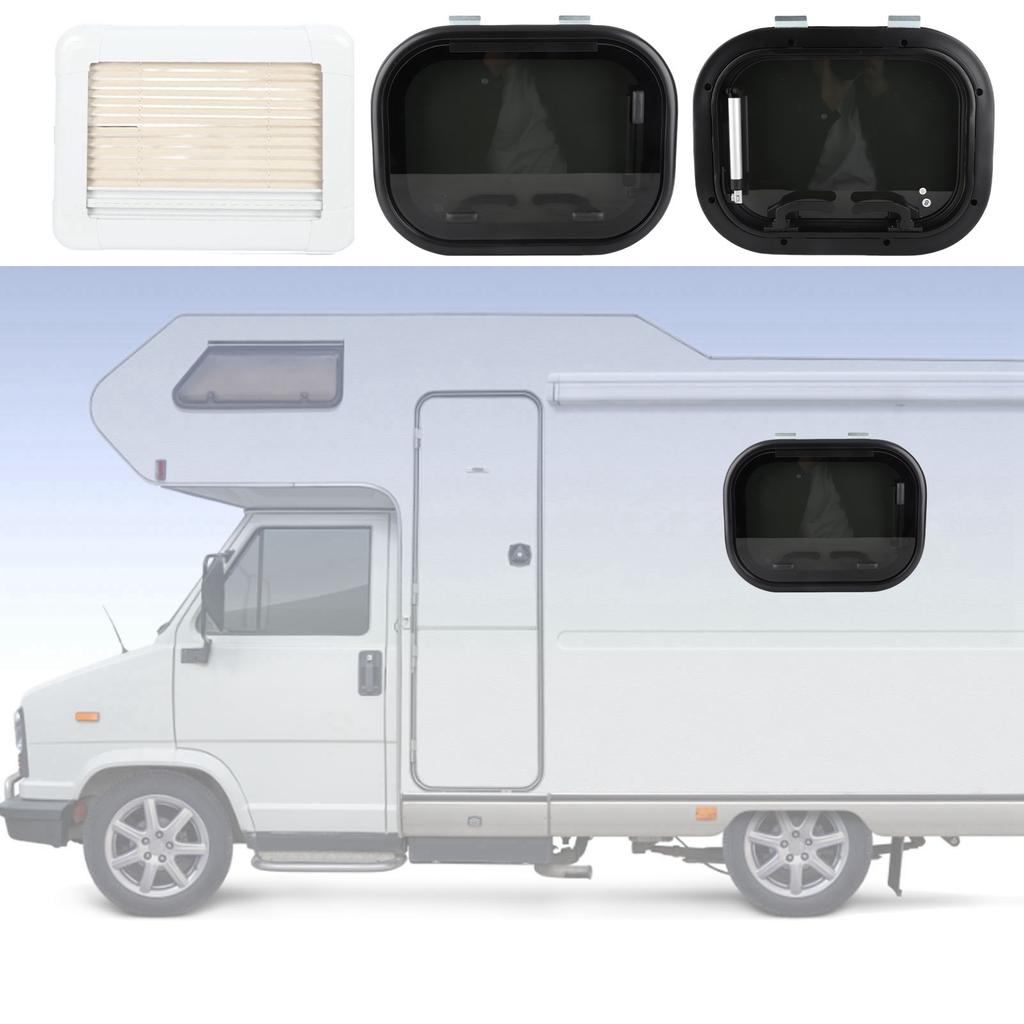 New 16x12inch RV Push Out Window Tempered Glass UV Protection Opening Window with Mesh Sun Curtain for Caravans Campers Trailers