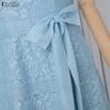 ZANZEA Women Elegant Square Collar Short Sleeve Lace Patchwork Dress