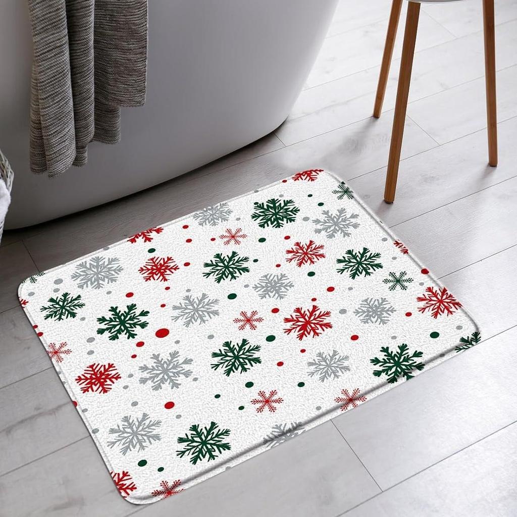 Red Black Snowflake Bath Mat Christmas Snowy Snowflake Polka Dot Winter Holiday Bathroom Bathtub Floor Rugs Doormat Toilet Dec