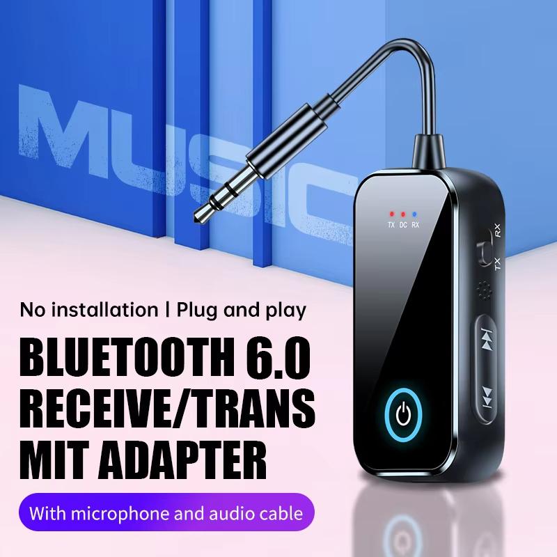 Bluetooth 6.0 Audio Transmitter and Receiver 2 In 1 Wireless 3.5mm Aux Audio Adapter Bluetooth Transmitter for TV Car Headphones