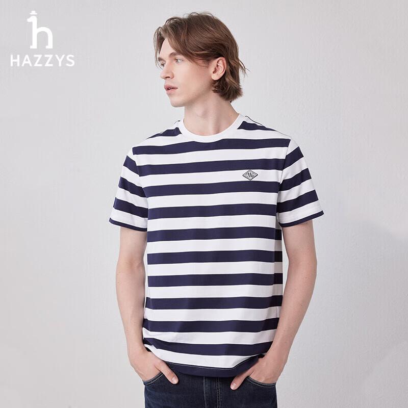 

HAZZYS Men s Summer Striped Pure Cotton Crew Neck T-Shirt 52