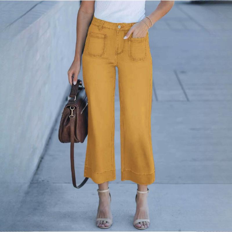 Damskie letnie luźne spodnie proste z szerokimi nogawkami, dżinsy po praniu, spodnie do kostki