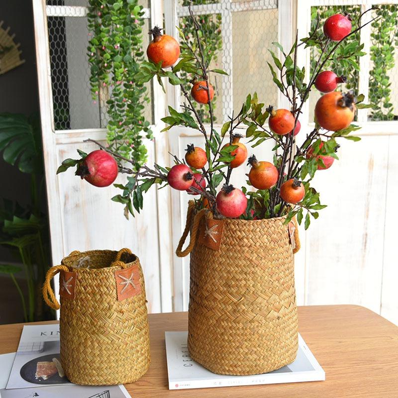 Natural Straw Woven Flower Basket Flower Ware Vase Wheat Ear Barley Decorative Ornament Dried Flower Seaweed Woven Basket Portable