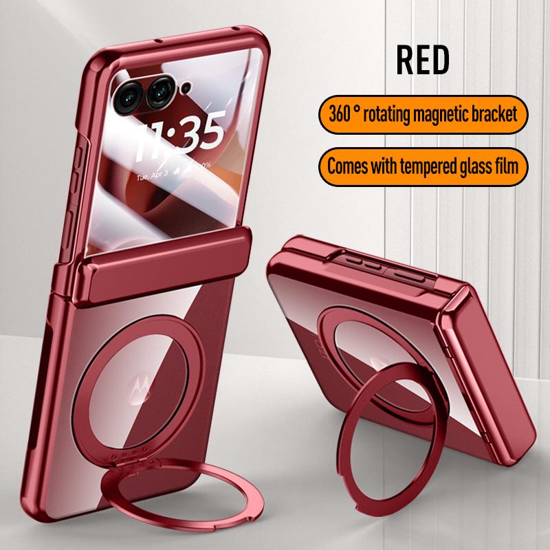 For MOTO Razr 60 60 Ultra 360° Swivel Alloy Bracket Magnetic & Bracket & Ring 3-in-1 Tempered Glass Film Anti-Drop Phone Case