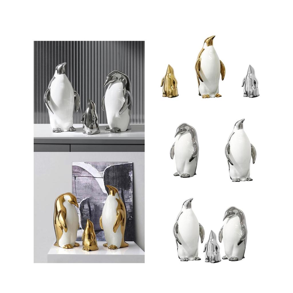 3 Pieces Penguin Sculpture Statue Porcelain Ceramic Decorative Nordic