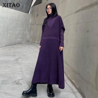 Casual Dress Women Trendy Style Turtleneck Collar Long Sleeve Fake Two Pieces ZY2310