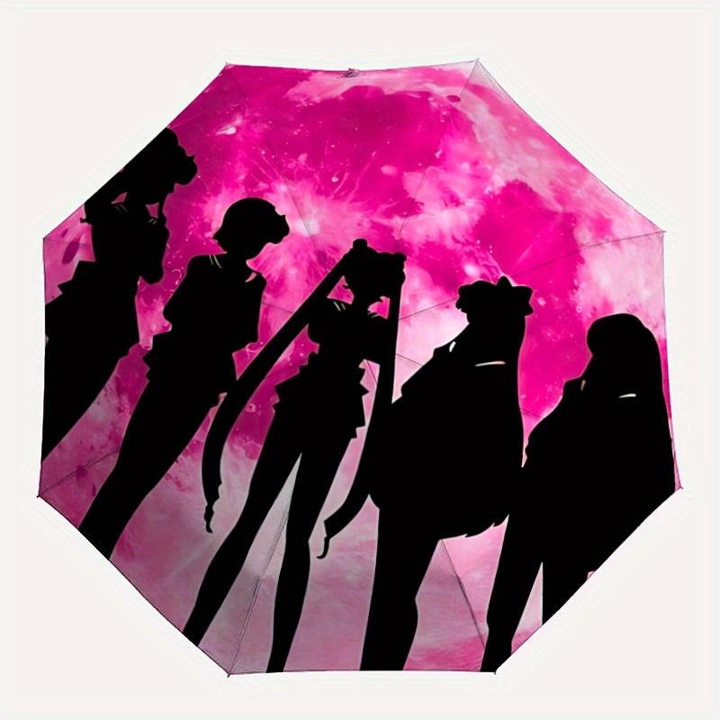 

1pc Sailor Moon Group Auto Folding Personality Personality Cute Umbrella, Portable Collapsible Design, 8-Rib Iron Frame, All-Season Casual Outdoor Acc