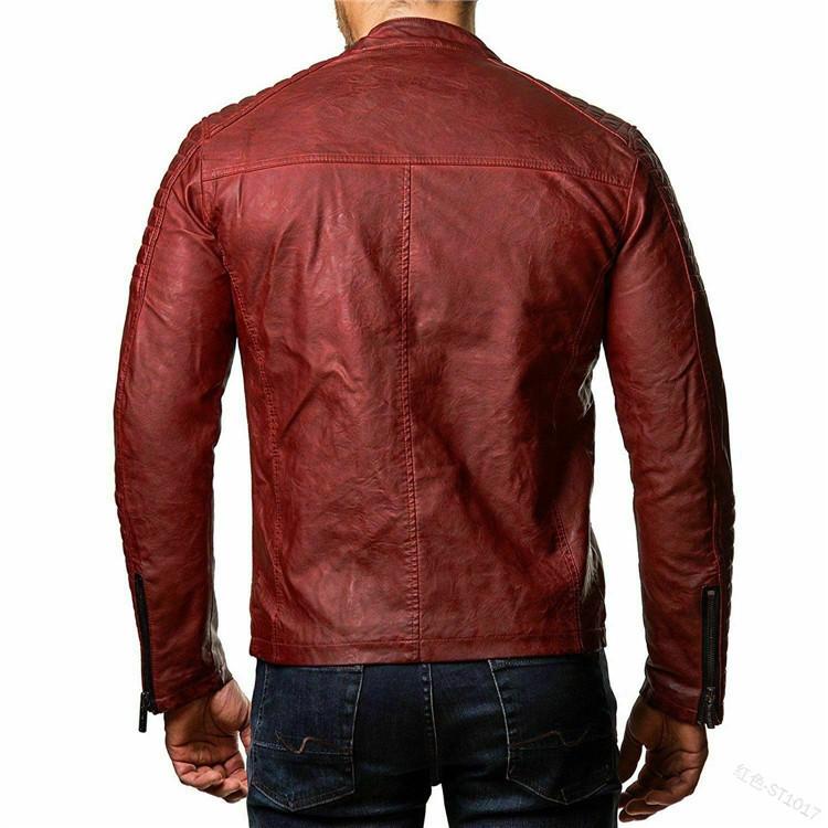 European and American men's cotton-pressed leather jacket large size slim-fitting fashion locomotive pu jacket color stand-up collar jacket men