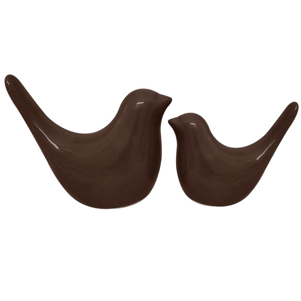 Creative Brown Glossy Ceramic Birds Figurines Home Decorations Accessories Party (Pack of 2, Brown)