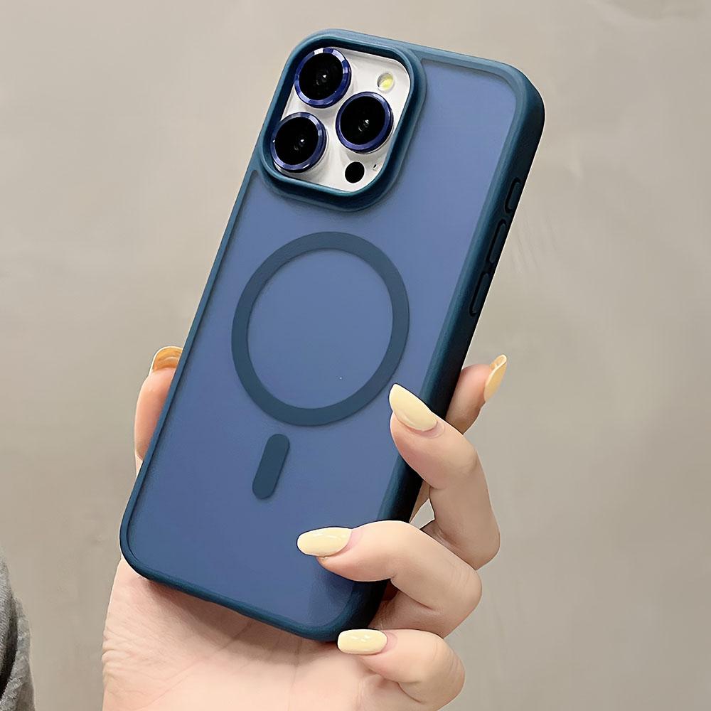 

Матовый полупрозрачный чехол Magsafe для iPhone 15 Pro Max 14 13 12 11 Pro Max 15 Plus Магнитный чехол для беспроводной зарядки iPhone 15 Pro Max темно-синий