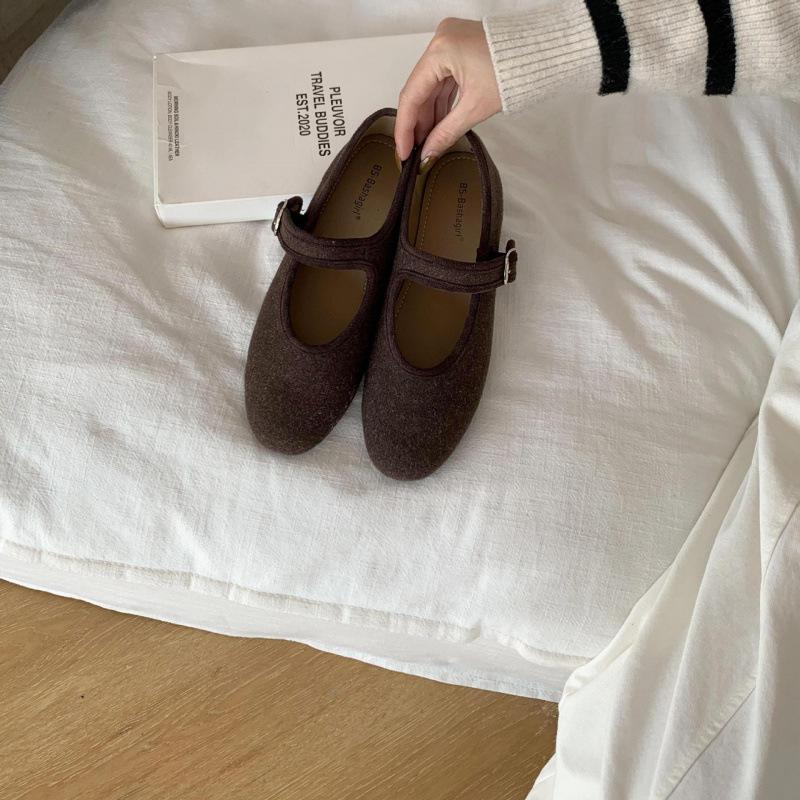 Retro flat-bottomed suede Mary Jane single shoes fairy shoes 2025 new spring, autumn and winter red gentle evening shoes