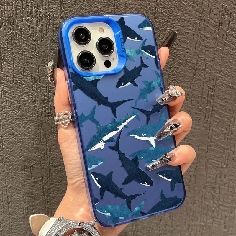 Ocean Shark In Groups Laser Phone Case For IPhone 13 11 12 Pro Max Mini 16 15 14 Pro Max Plus Shockproof Protective Back Covers