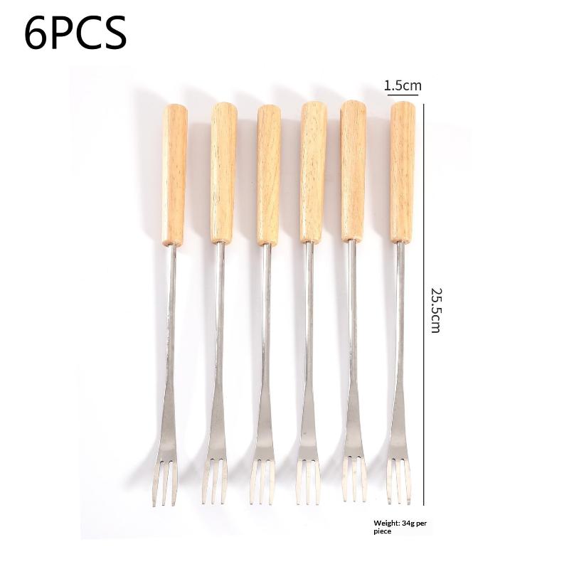 Fondue Fork Set for Chocolate Cheese BBQ Reusable Stainless Steel Wooden Handle Fruit Forks for Party Dipping and Grilling