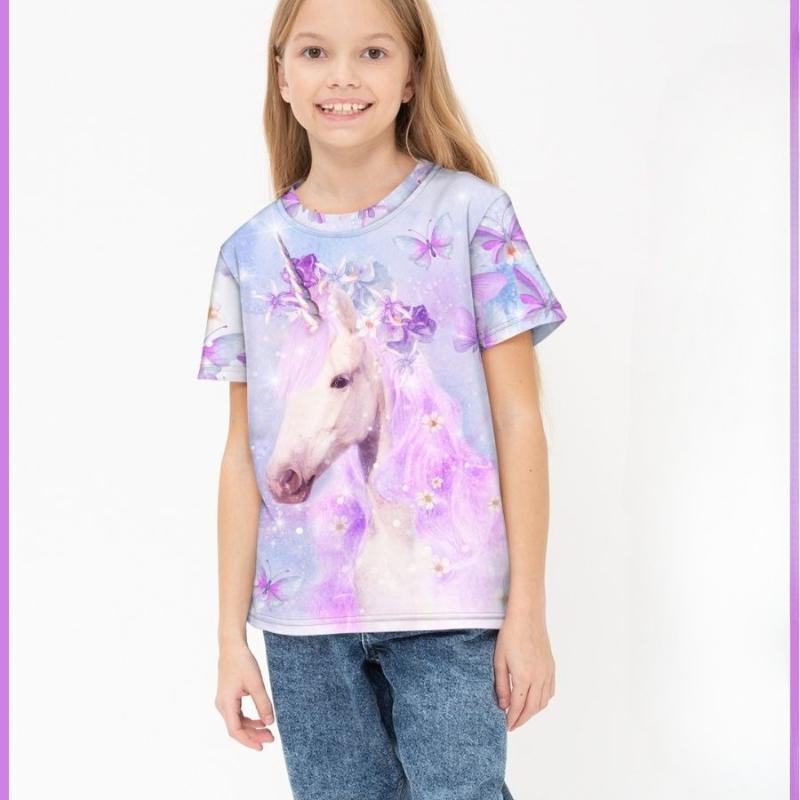 

Children s Cartoon Unicorn Print Cute Multi-color T-shirts Girls Fashionable Soft Comfortable T-shirt 170