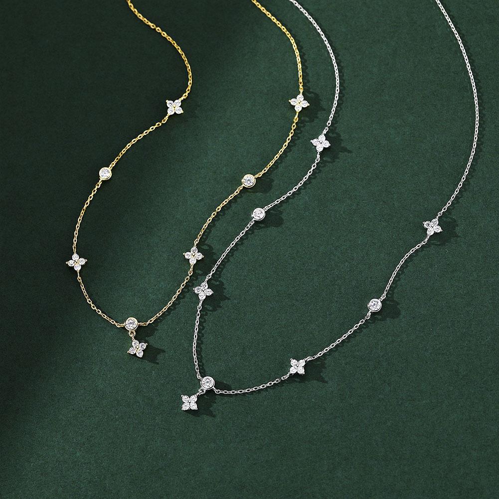 Silver Lucky Four Leaf Grass Necklace Women's Clavicle Chain Long Style Elegant Tassel Neck Chain Jewelry Accessories