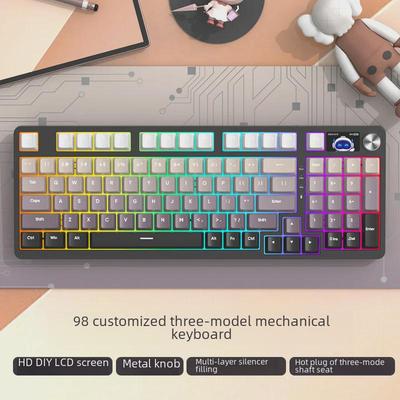 Ασύρματο Μηχανικό Πληκτρολόγιο Gaming 98 Πλήκτρων Bluetooth Τριπλής Λειτουργίας με Προσαρμόσιμους Διακόπτες (Μπλε, Μαύρο, Τσάι, Κόκκινο) και Σχεδιασμός Hot-Swappable.