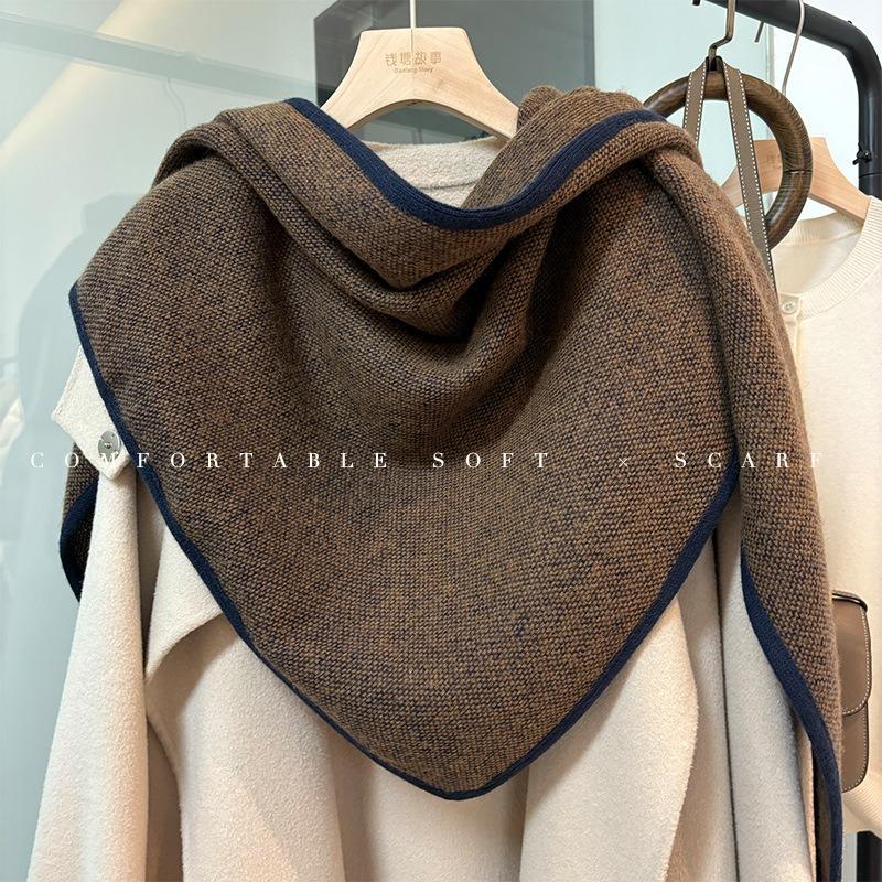 Ingenious Handmade Hemming! 100% Wool Triangle Scarf Women's Winter Versatile Solid Color Shawl Scarf Dual-purpose