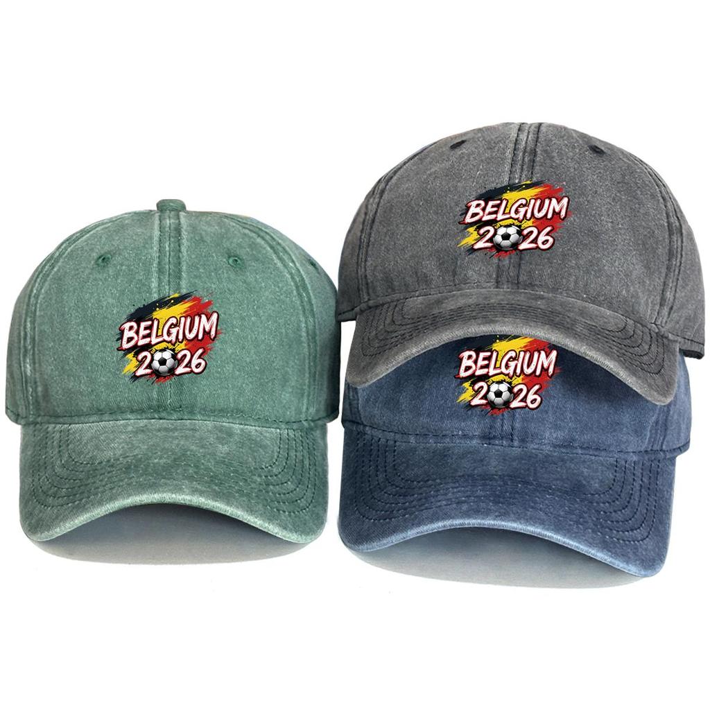 Sun Hat With 2026 Football Soccer "BELGIUM" Flag Printed , Adjustable Baseball Cap Curved Brim Cozy Trendy Sweatband Sports Hat