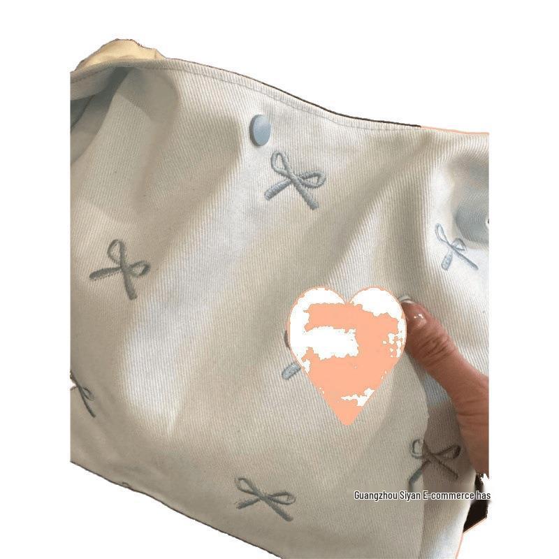 Korean Bow Embroidery Canvas Bag for Women - 2025 Large Capacity, New Style