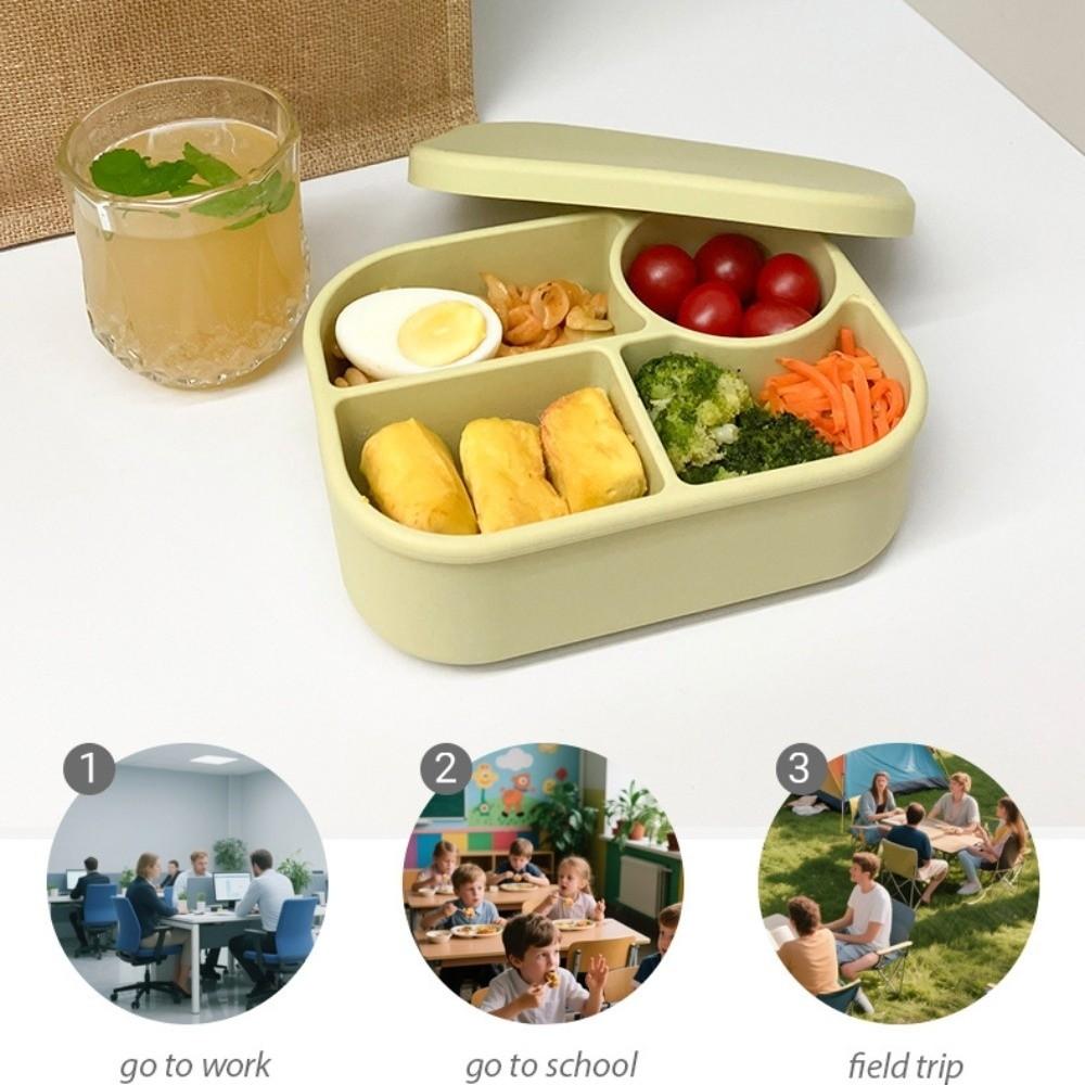 Leak-Proof Divided Lunch Box 750ml Food Storage Container Microwaveable Silicone Lunch Box  Camping