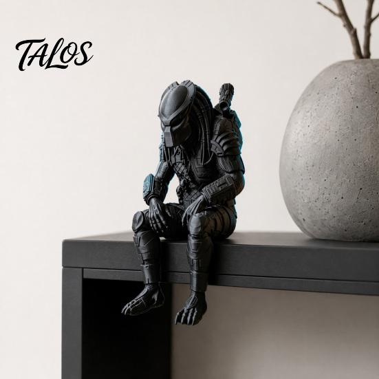 Matte Black Mecha Figurine 3D Printed Predator Figurine, Desktop Edge Sitter Statues, Mini Sci-fi Custom Statue Figure, Alien Warrior Sculpture