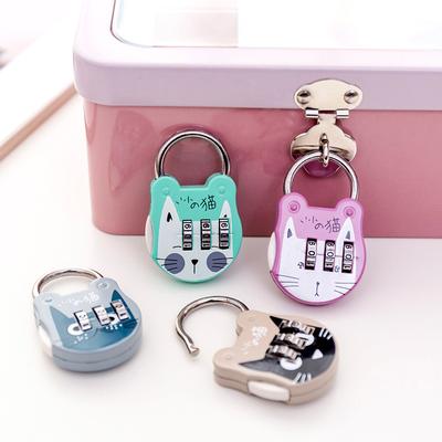 1Pc Luggage Travel Digit Number Code Lock Cute Cat Mini Keyed Padlock Safe Lock for Journal Notebook Handbag Locker Travel Locks