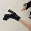 Fashion Women Platform Super High Heel Fashion Short Boots Thick Heel Non-slip Ankle Boots Black Leather Party High Heels Tacones Size35