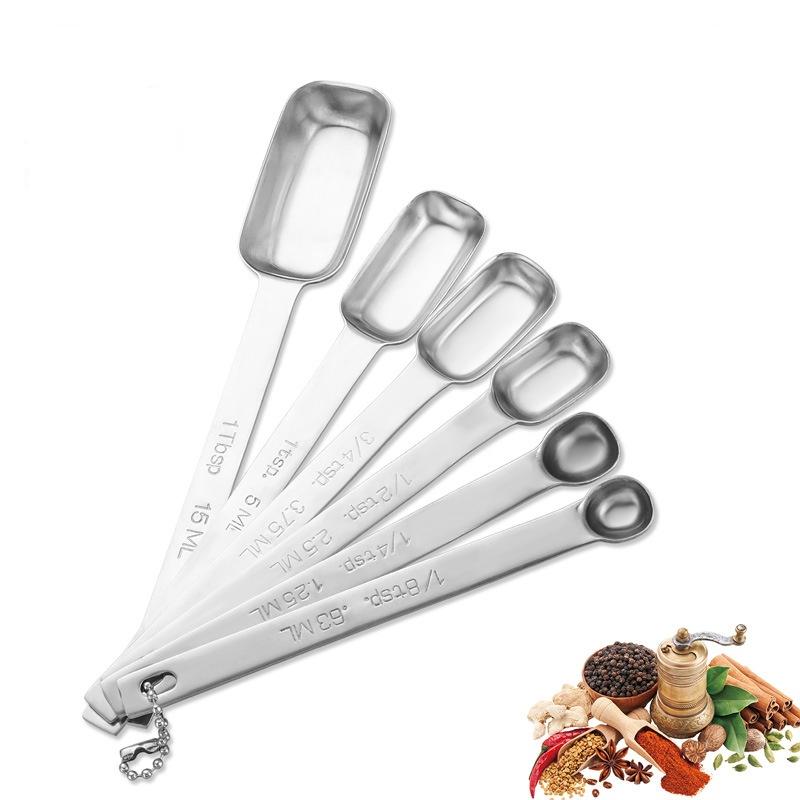 6Pcs/Set Stainless Steel Measuring Spoon Sets,Measuring Cup With Scale Ruler Egg Beater Spoon Kitchen Baking Measuring Tool