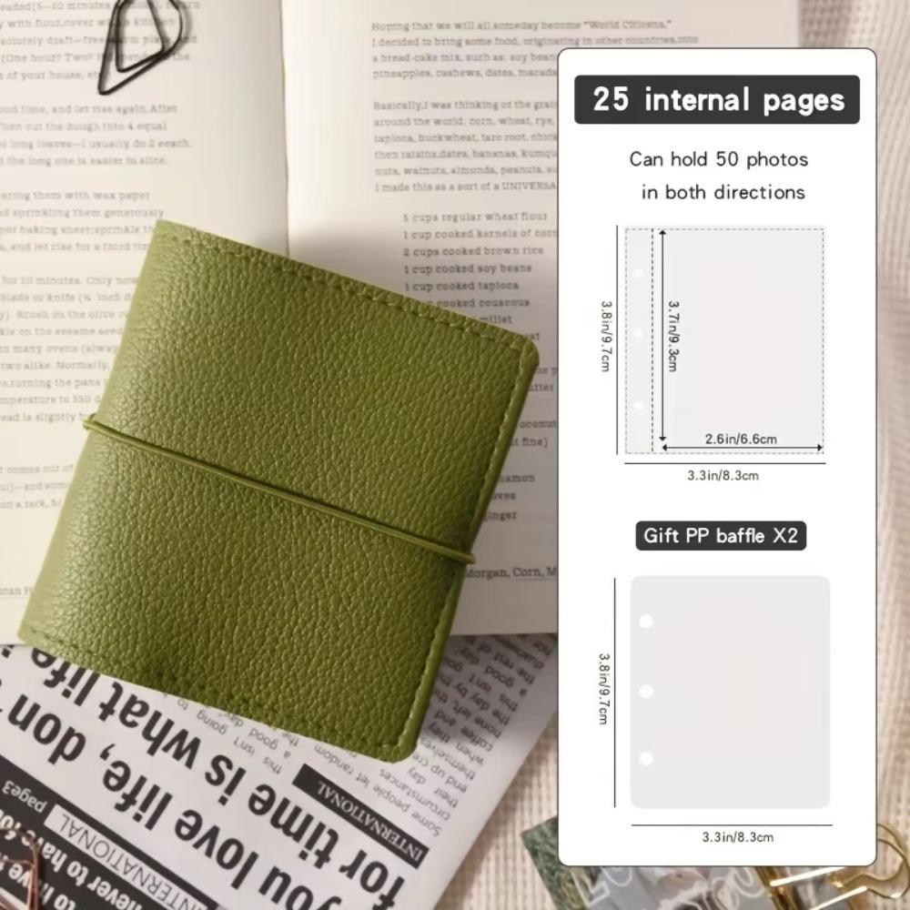 

Quality Faux Leather Mini Photo Album 25 Pages Transparent Pages Photo Card Binder Card Collection with 3-Ring 3-Inch Photo Book зелёный