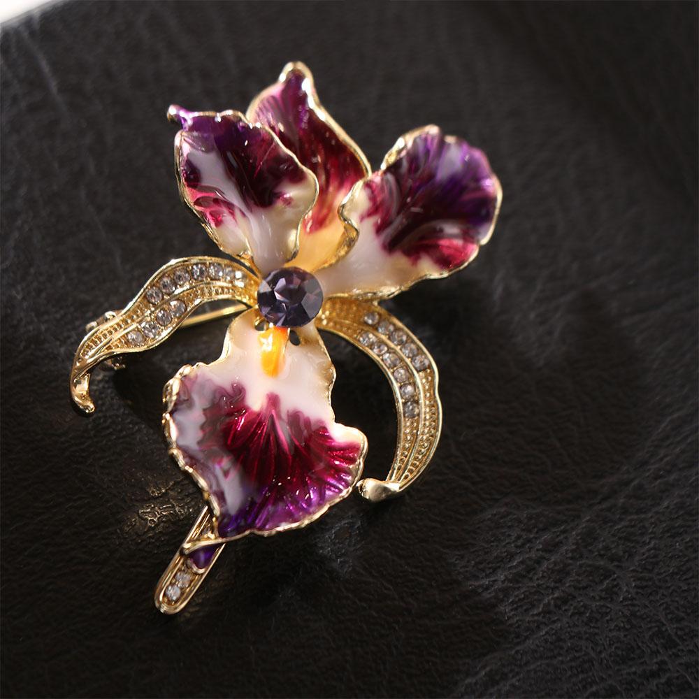 Jewelry Enamel Lapel Pin Sparkling Plants Badge Luxury Iris Flower Brooch  Suit