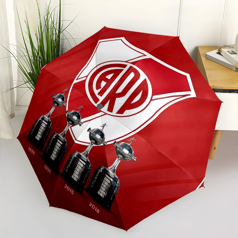 Club Atlético River Plate Print Automatic Umbrella, 8 Rib Iron Frame, Plastic Handle, Suitable for Outdoor Travel &Daily , Ideal Gift
