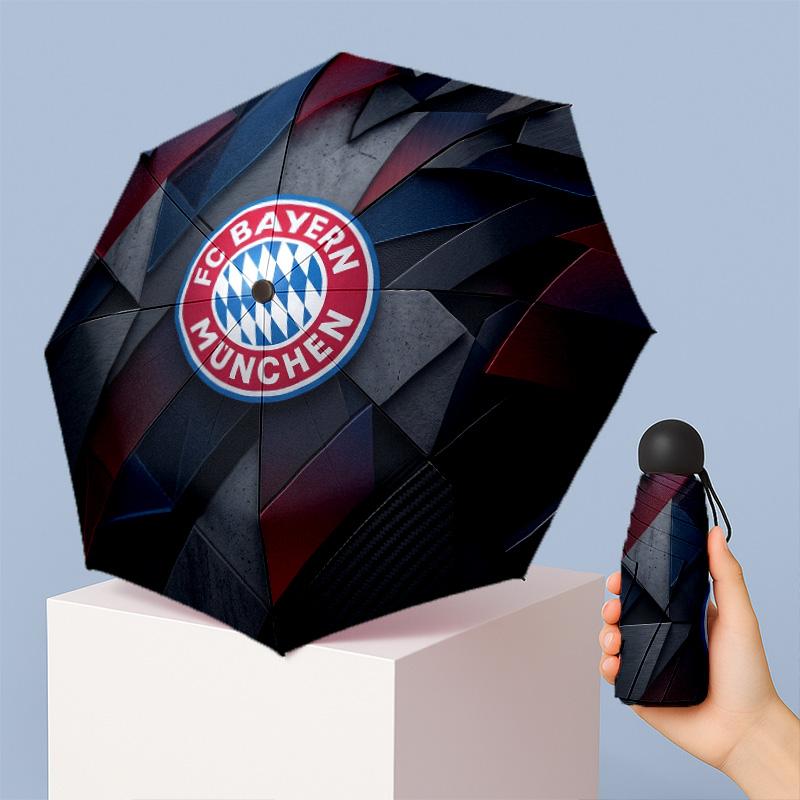 FC Bayern München Muster Gedruckter Mini 5-fach 8 Rippen Kompakter Regenschirm Winddicht Wasserdicht Leicht Tragbar Faltbar