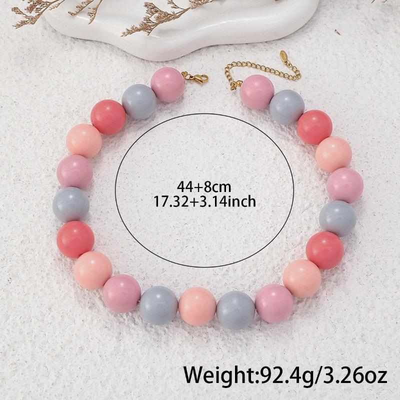 Candy Color Beaded Acrylic Round Bead Choker Necklace For Women Cute Handmade Jewelry