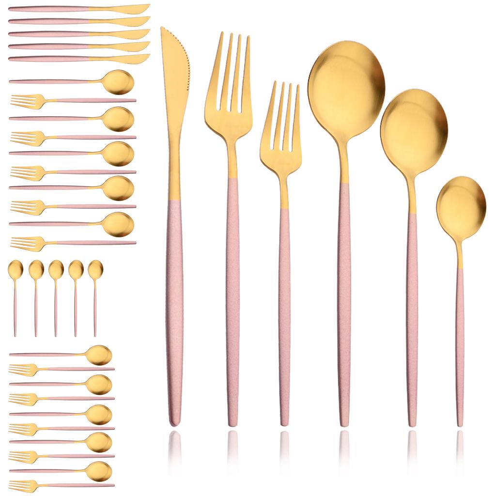 Black Gold 36Pcs Matte Flatware Dinnerware Set Knife Dessert Fork Spoon Dinner Set Stainless Steel Tableware Kitchen Cutlery Set