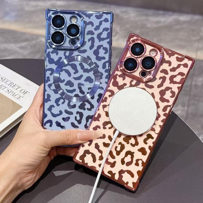 Fashionable and Soft Plated Shockproof Tiger Leopard Pattern Magnetic Case  iphone16 16pro 15 14 13 16ProMax 15Plus Phone Case