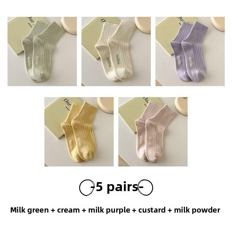 5 Pairs of Female Cotton Macaron Color Retro Cute Tube Socks